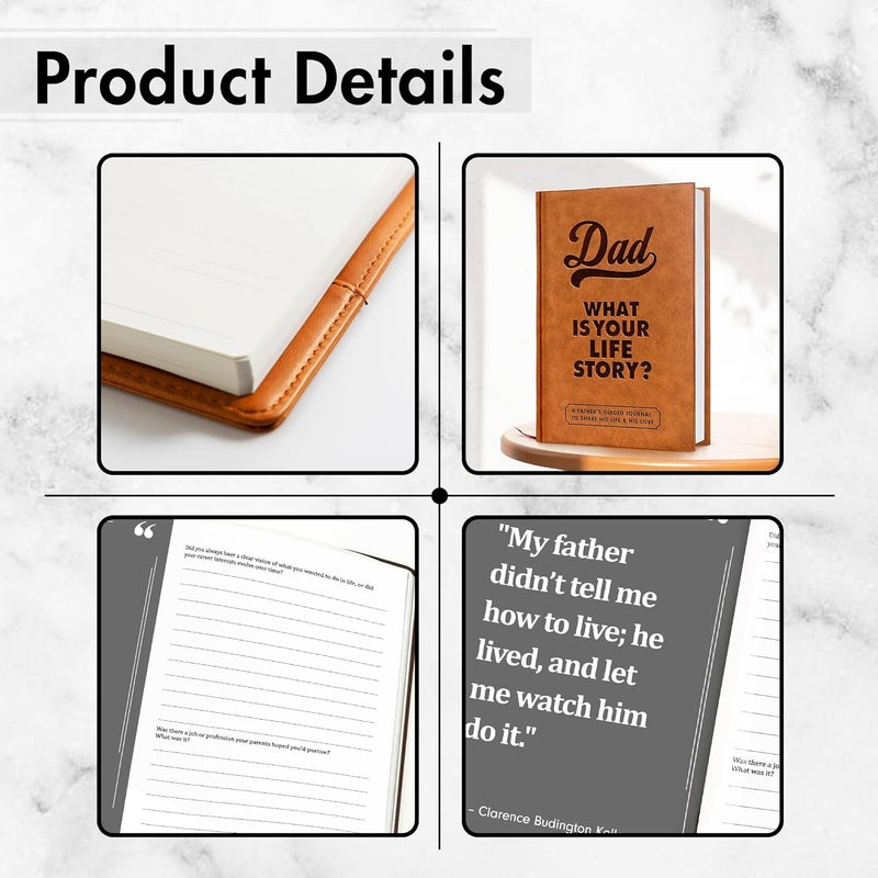 BRAVEBUG Gifts for Dad from Daughter, Son - Personalized Father's Day Gifts for dad, Husband - Christmas, Birthday Gift for Dads - Dad Story Book to Fill Out, Dads Guided Journal Life Story Leather Journal - Image 5